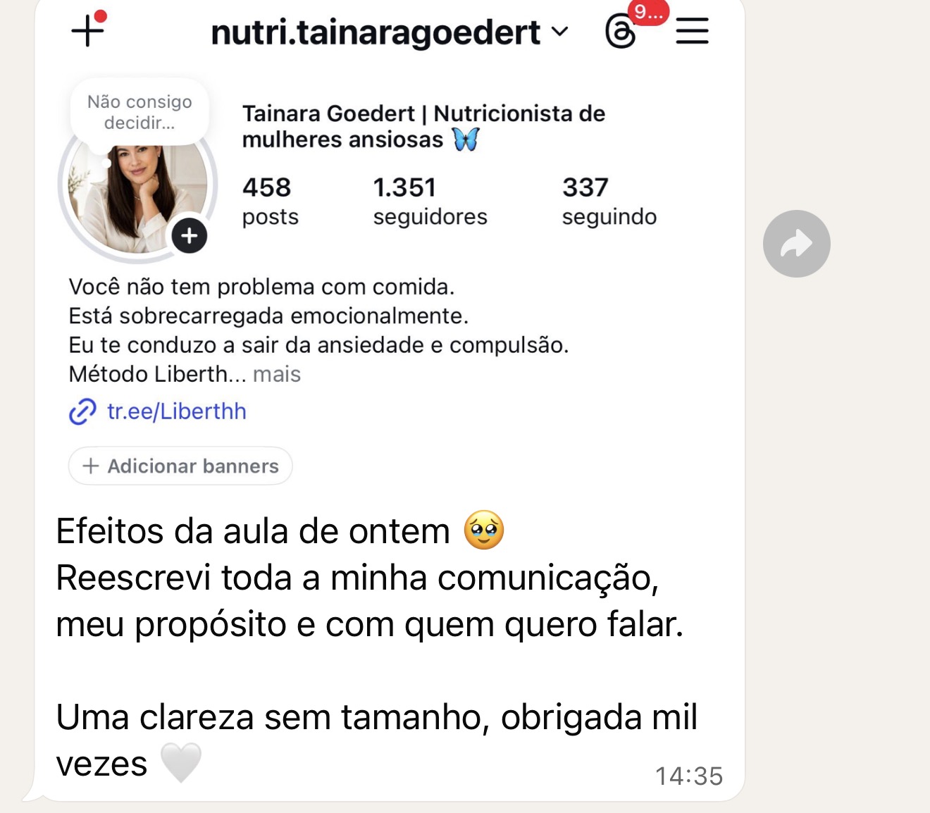 Depoimento de Tainara Goedert sobre a clareza conquistada para sua comunicação e propósito